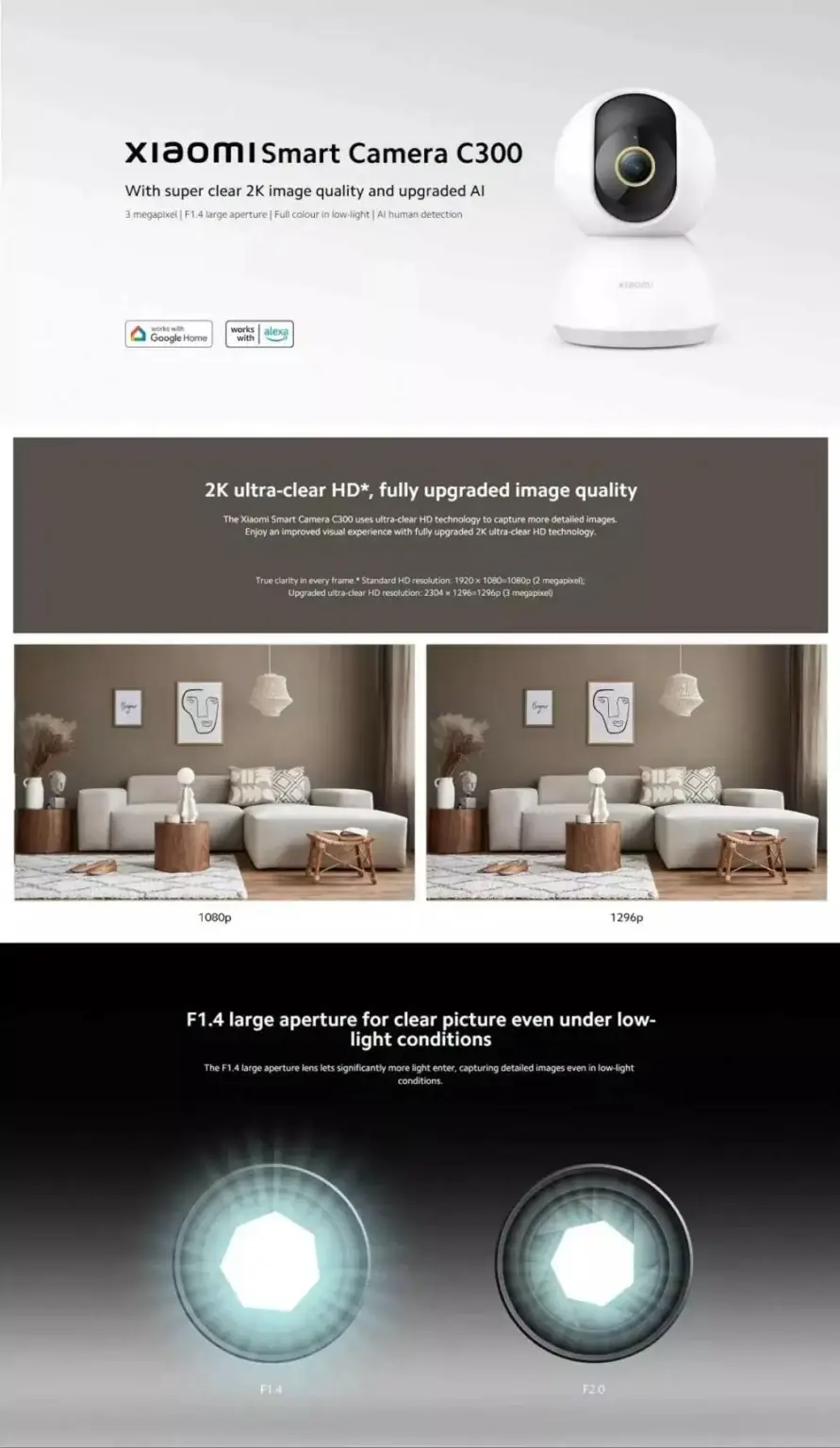 Xiaomi C300 2K 360° Smart Home Security WiFi Camera